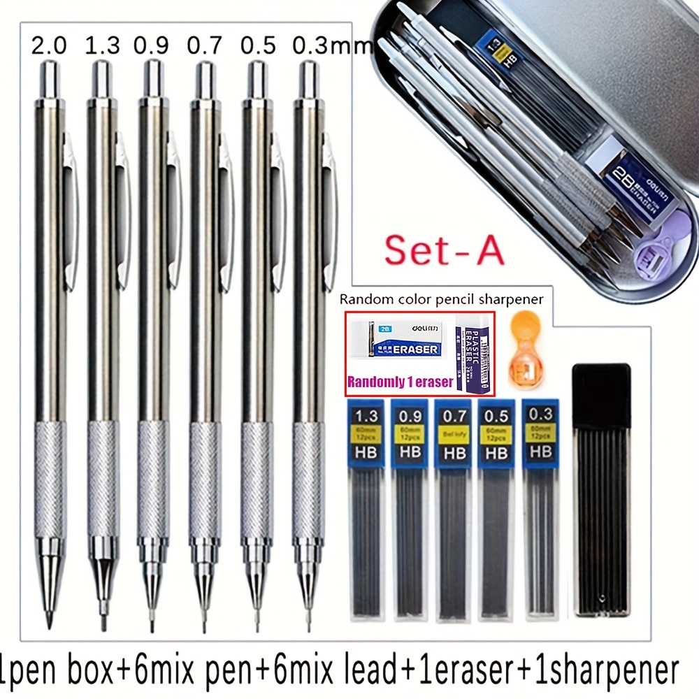 0.5 0.7 0.9 1.3 2.0mm Mechanical Pencil Set Art  Stainless Steel Mechanical  Pencil - Mechanical Pencils - Aliexpress