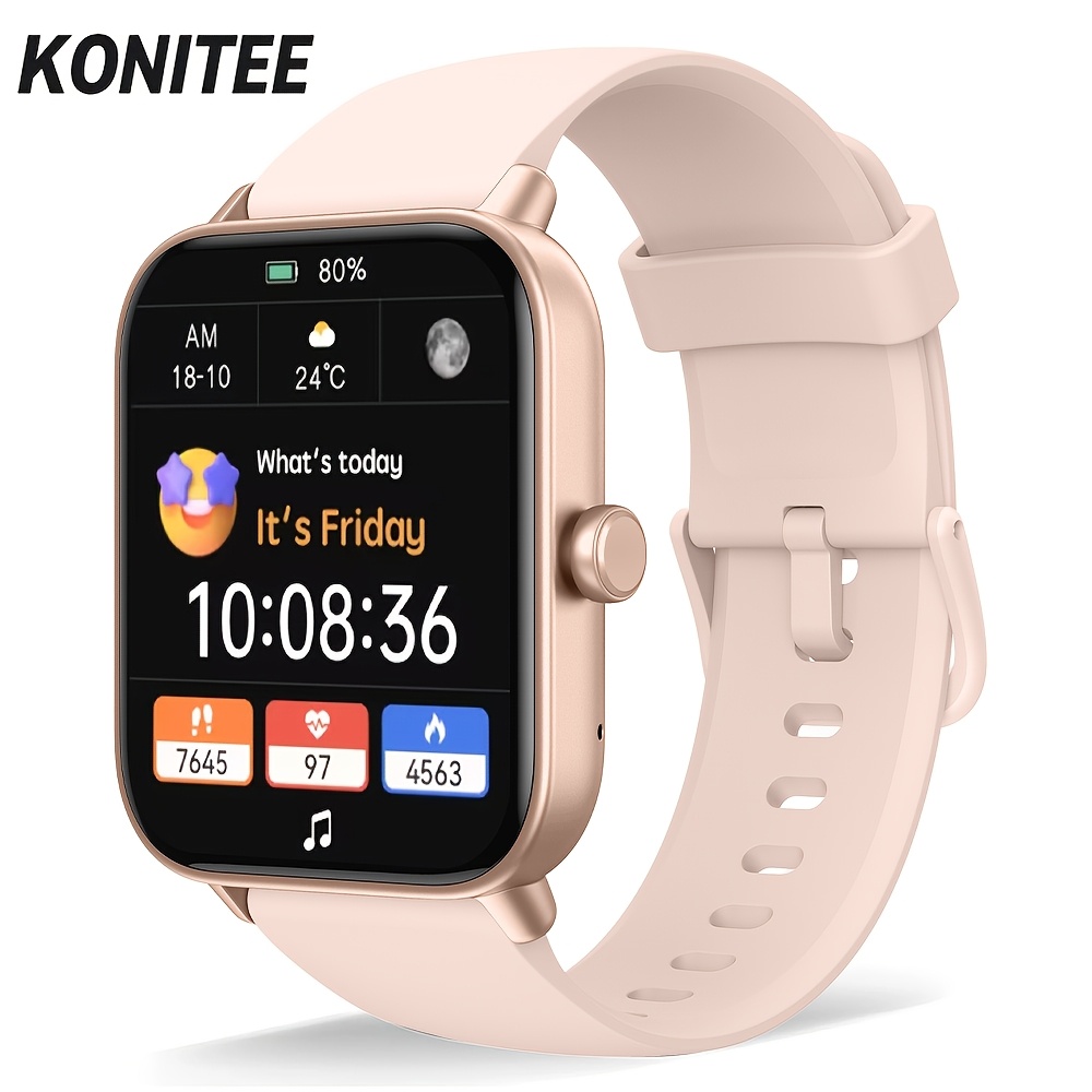 TEMU Montre connectée Konitee pour femme et homme, écran tactile intégral de 1,8 pouces, fil, 100+ modes sportifs, surveillance de , montre légère,