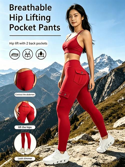 high elastic tight nine inch pants hip lifting fitness pants high waisted and belt cinching yoga pants with pockets outdoor running sports pants