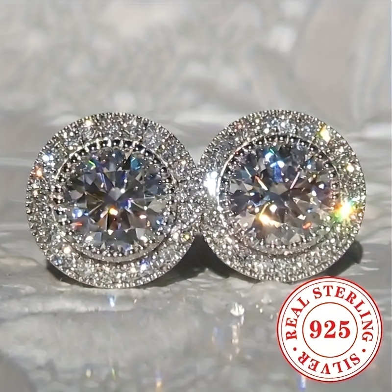 TEMU Elegant S925 Sterling Silver Zirconia Earrings - Everyday Wear And Holiday Parties, A Great Christmas Gift For