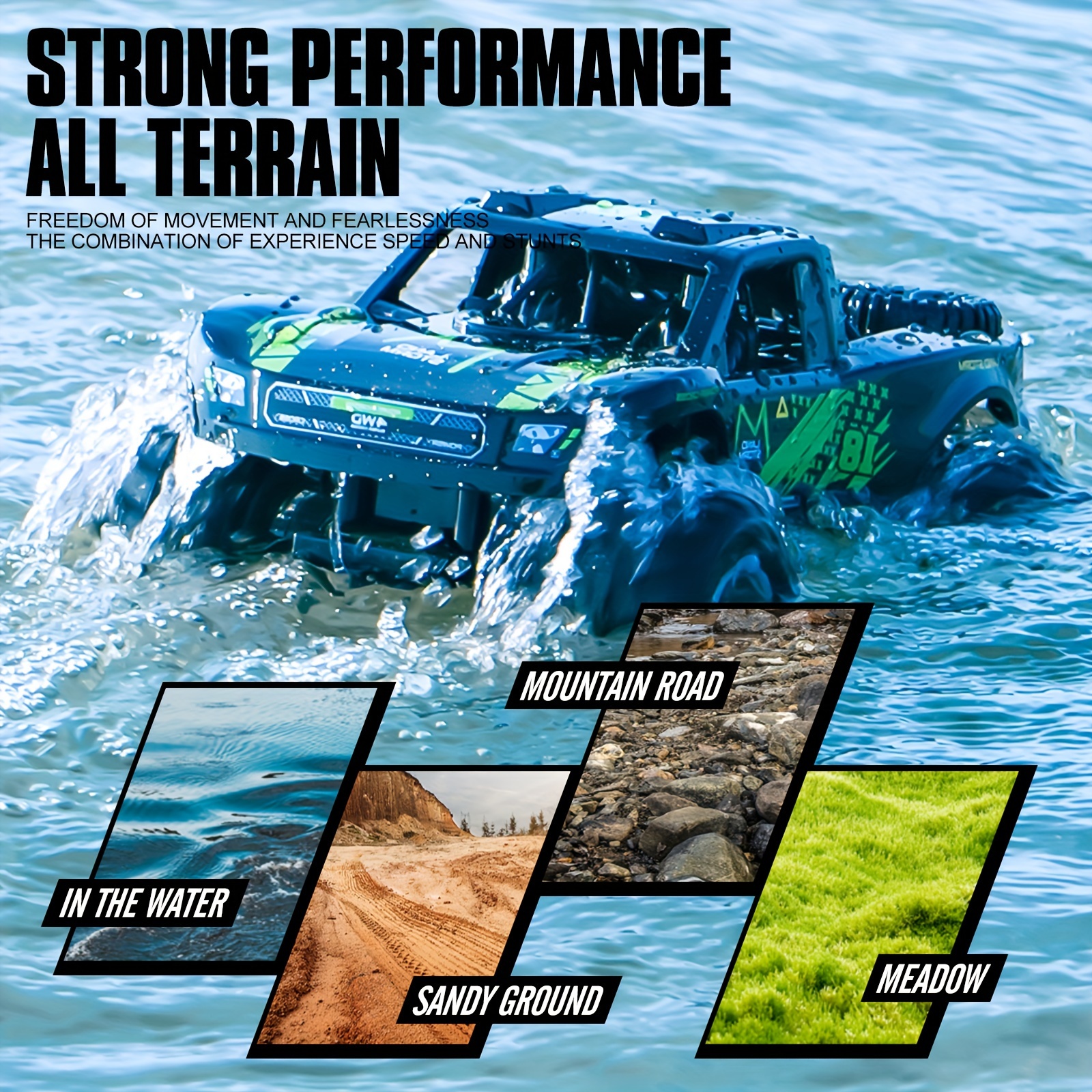 Amphibious RC Monster Truck - 1:16 Scale, 4WD Off-Road Capability,, Includes 2 Rechargeable Batteries, Durable Plastic Body, Ideal Gift for Boys Ages 4-7, Outdoor Play Vehicle|Sporty Design|Rechargeable Toy, NIHO TECH