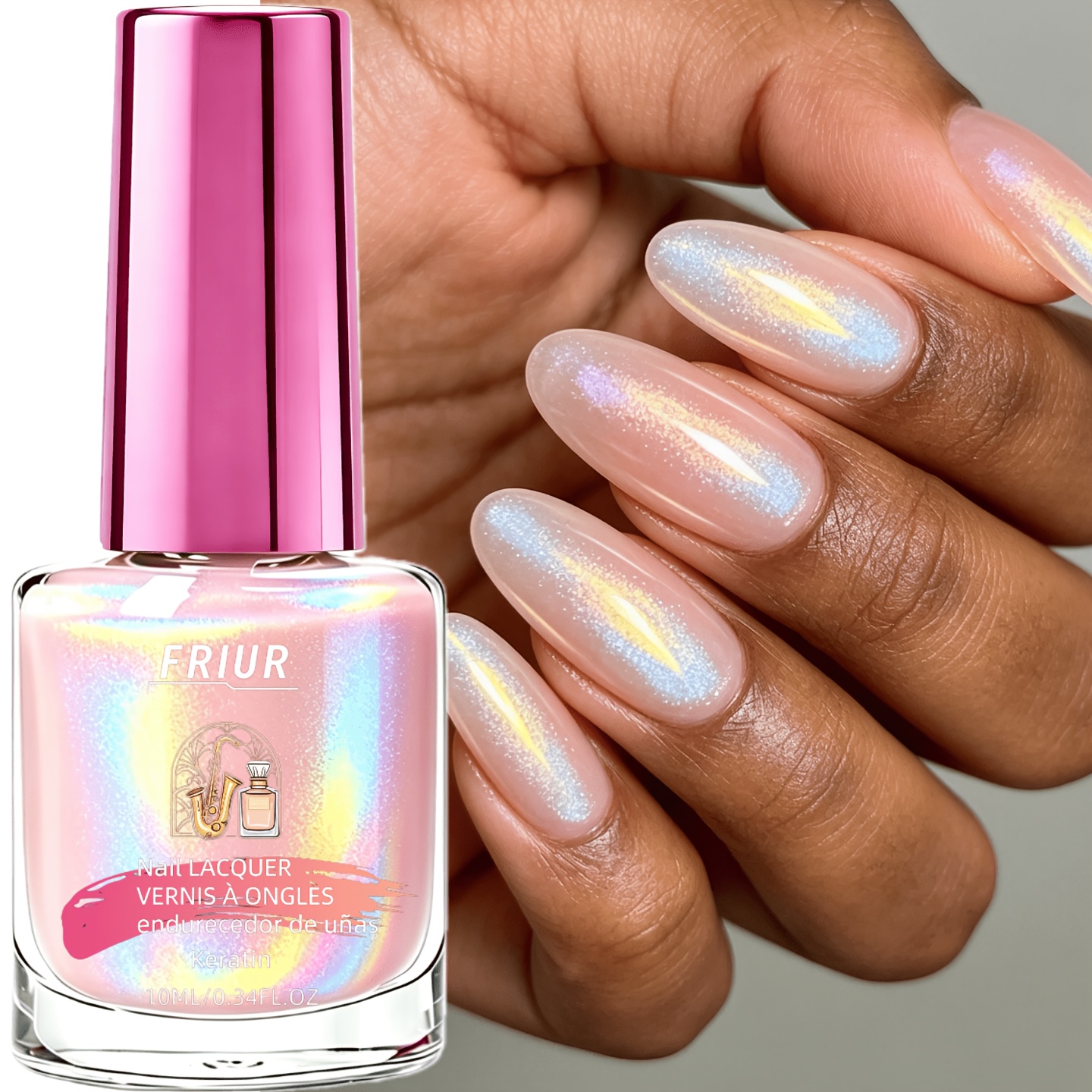 Image of Friur Translucent Pink Nude Iridescent Nail Hardener - , Strong Natural Nails, Versatile Daily Use, Fine Shimmer , Party , Salon-quality At Home
