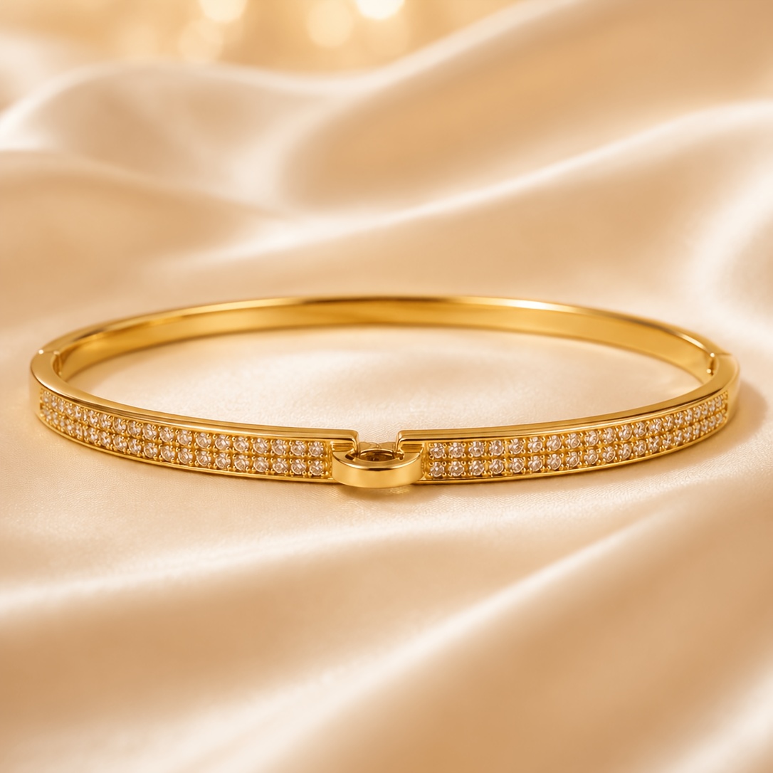 Women's Glossy Polished Texture Double Row Buckle Wristband