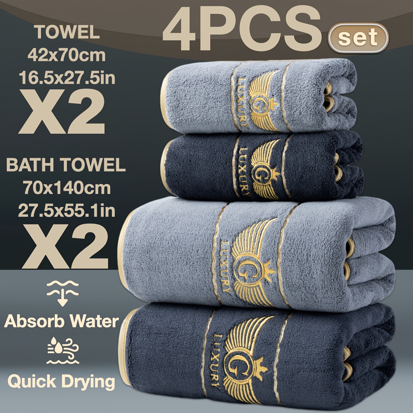 E-shop 4er-Pack Hochwertiges Luxus Handtuchset mit Stickerei, inklusive 2 Stück 27,5 x 55,1 Zoll Badetücher und 2 Stück 16,5 x 27,5 Zoll Handtücher,