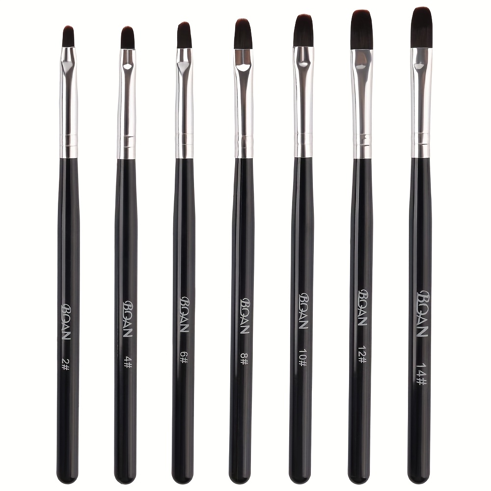 TEMU 7pcs Gel Nail Brush Set For Nail Tips Builder & Oval, Sculpting, Size 8-14poly Gel, And Extensions. Oval Brushes Manicure Painting Pen - Black
