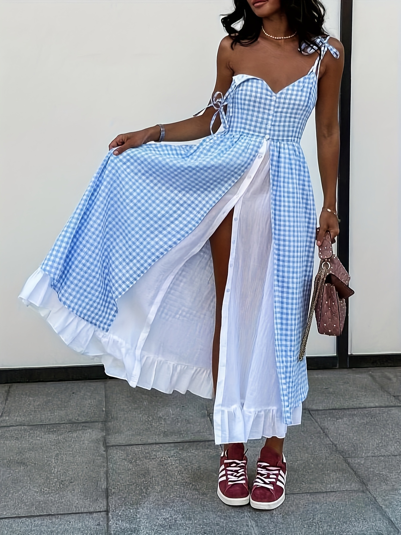 blue tartan pinafore dress Clermont Houndstooth Jacquard Pinafore Dress in Blue