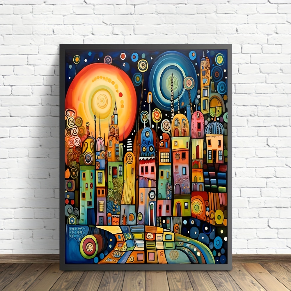 

1pc, Unframed Canvas Wall Art Abstract City Poster Painting Aesthetic Home Decoration, Gift For Friends Kits Wall Art Decor, For Living Room, Bedroom, Office, Bar Wall Decor