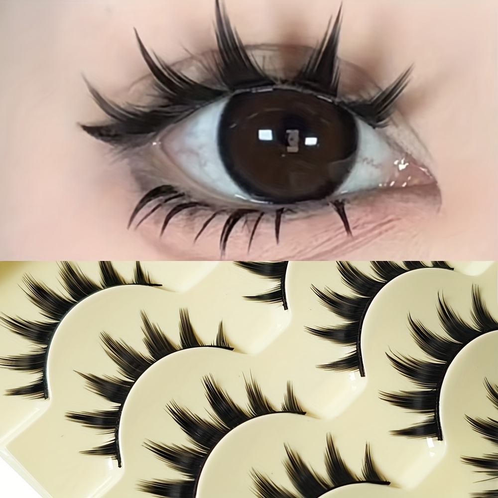 Thick And Dense False Eyelashes For A Look, Featuring Lengthened And Clusters, Perfect For Double Eyelids. Ideal For Cosplay Parties, Halloween, And Christmas, With Containing 5 Pairs