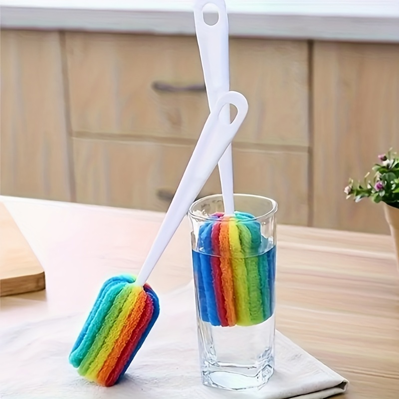 

1pc Rainbow Dish Brush, Multi- Sponge Cup Scrubber With Long Handle, Reusable Plastic Kitchen Cleaning Brush For Glass & Ceramic Bottles, No Electricity Needed