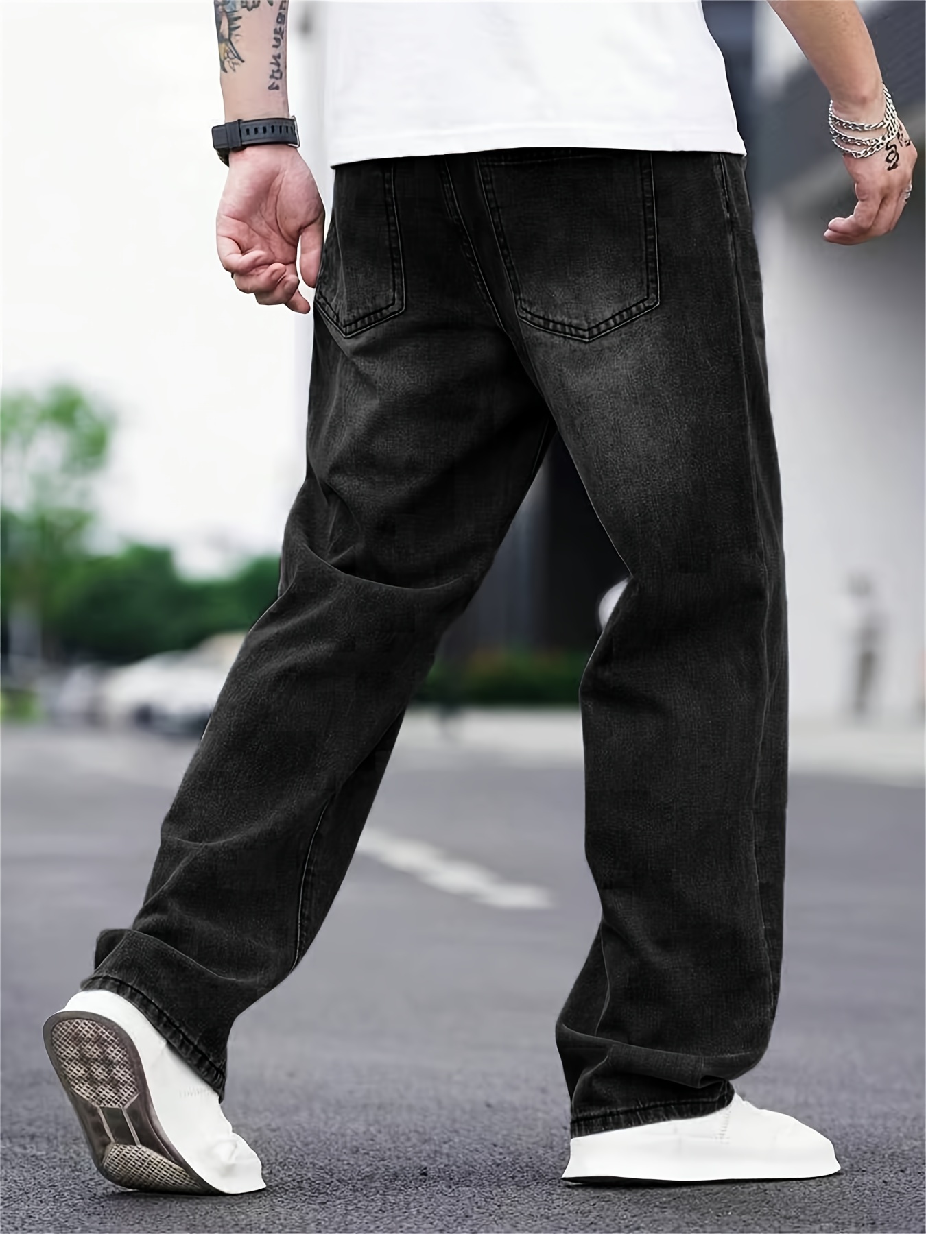 mens black wide leg loose casual jeans | Temu South Africa