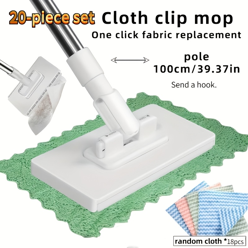 TEMU 20pcs Set 1 Set Of One-button Mop And 18pcs Cloths And 1pc Hook, Cleaning Little Gadget, Used On Desktop, Floor And Wall, Assistant For Cleaning