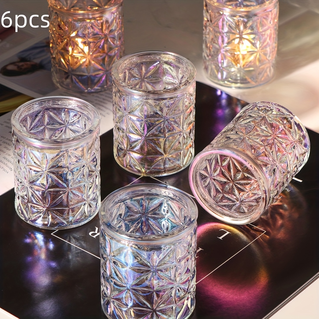 E-shop 6/12 Schillernde Votivkerzenhalter für Valentinstagsdeko & Hochzeitsdeko, Glas-Kerzenhalter für Votiv-/Teelichtkerzen, Teelichtkerzenhalter,