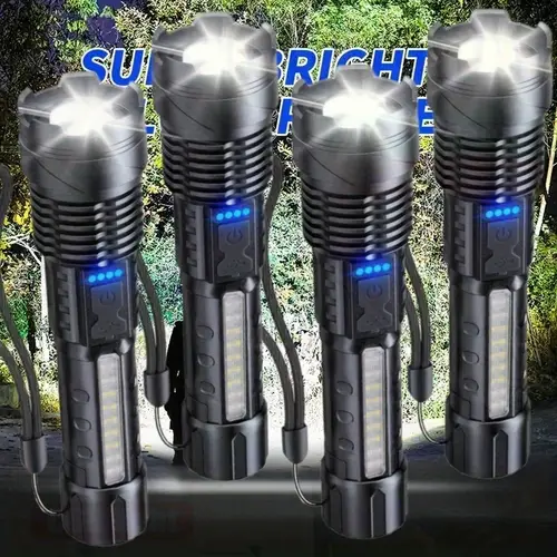 4 handheld led flashlights usb rechargeable abs work light with cob side light 50 high power led 6 150 350 outdoor emergency lighting suitable for outdoor hiking camping up to 7874 02 inches