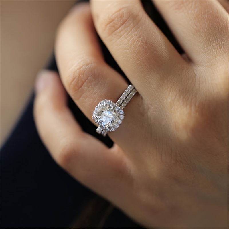 2pcs Women's Square Ring Set, European Style Luxury Wedding Gift