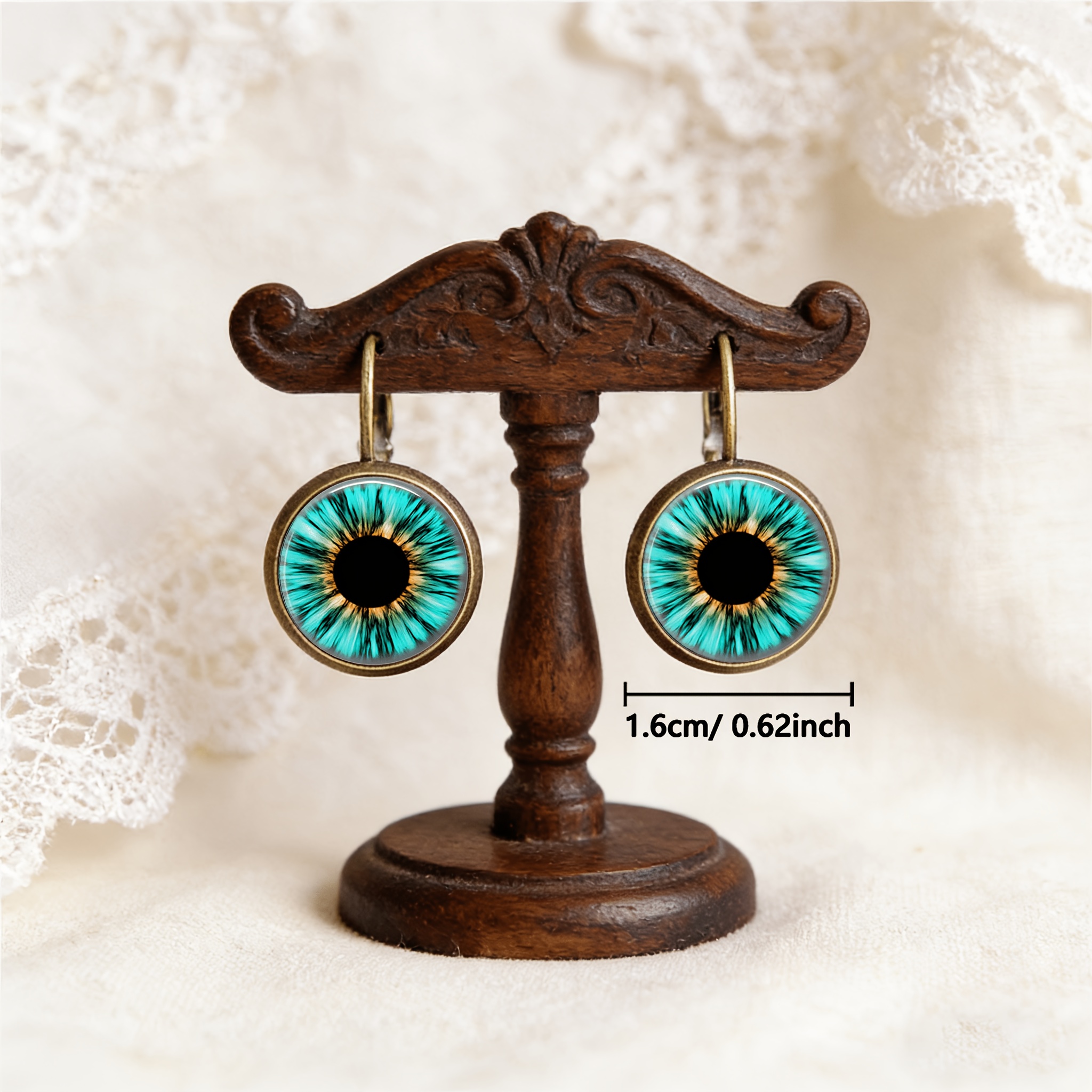 2pc Ancient Teal Round Classical Earrings Set, Vibrant Design