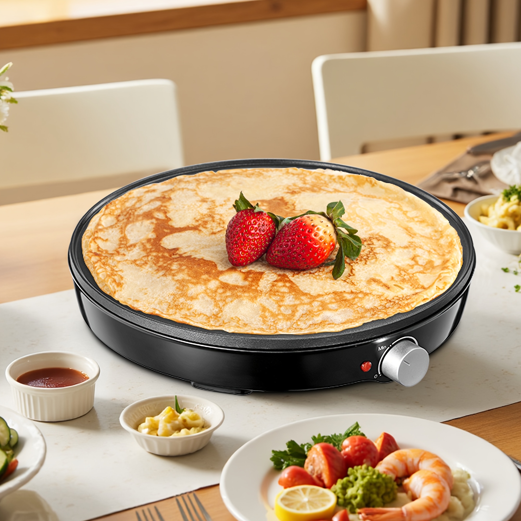 TEMU Machine à Électrique Compacte 12" & Plaque à Pancakes avec Contrôle de Température Précis, Surface Antiadhésive, Inclut Spatule & Épandeur de