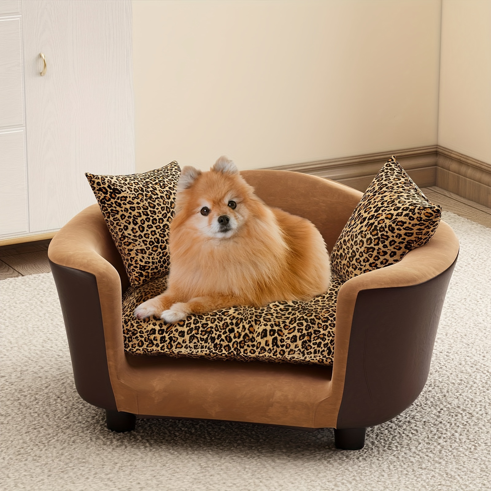 

Dog Sofa Bed For Small Dogs, Supportive Foam Dog Couch With Washable Cushion And Pads, Pet Sofa For Cats, Couch With Low Back, Puppy Bed & Chair, Leopard Pattern