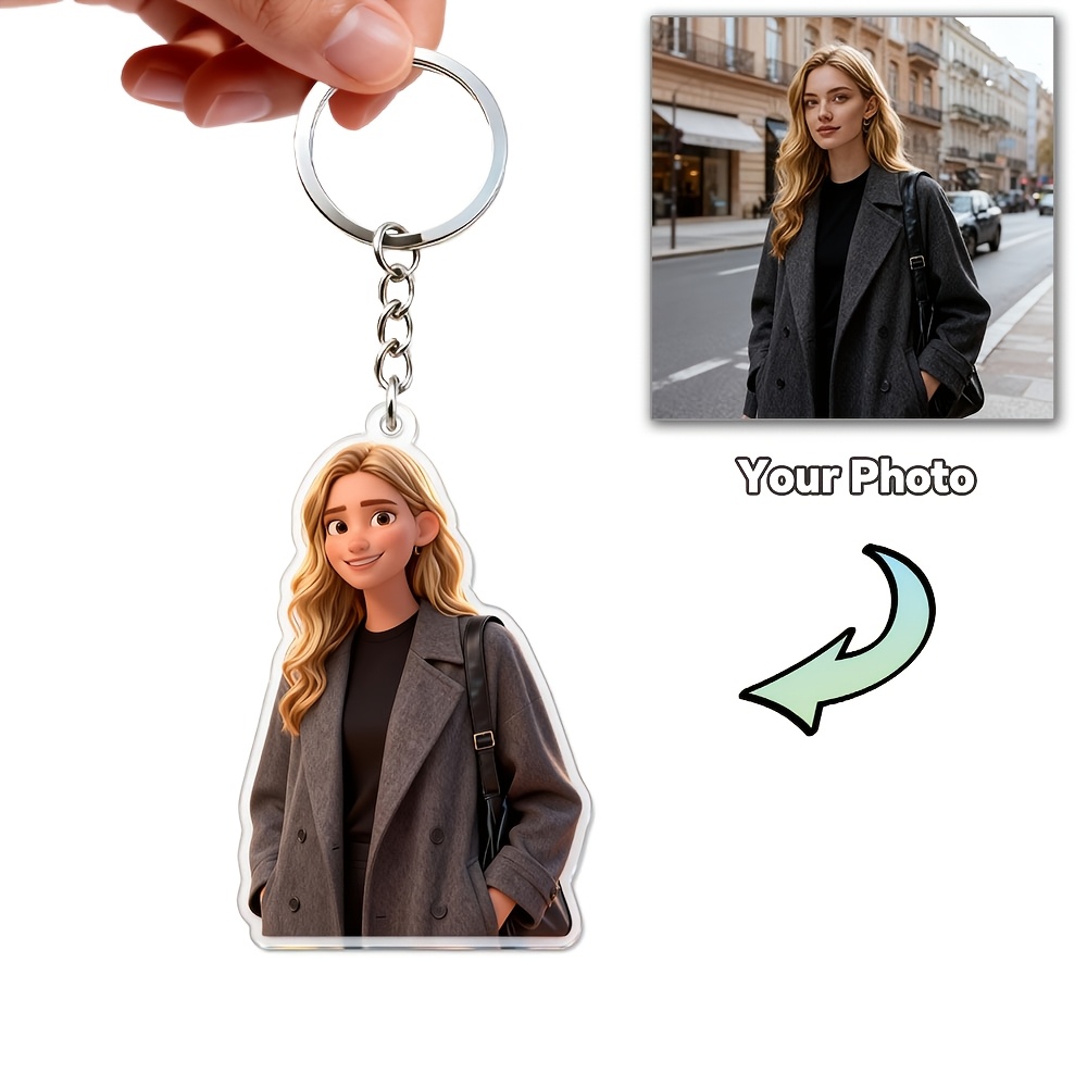 TEMU Portachiavi Personalizzato con Foto in Stile Cartone Animato - Portachiavi Personalizzato per con Foto a Cartone Animato, Ciondolo in Acrilico