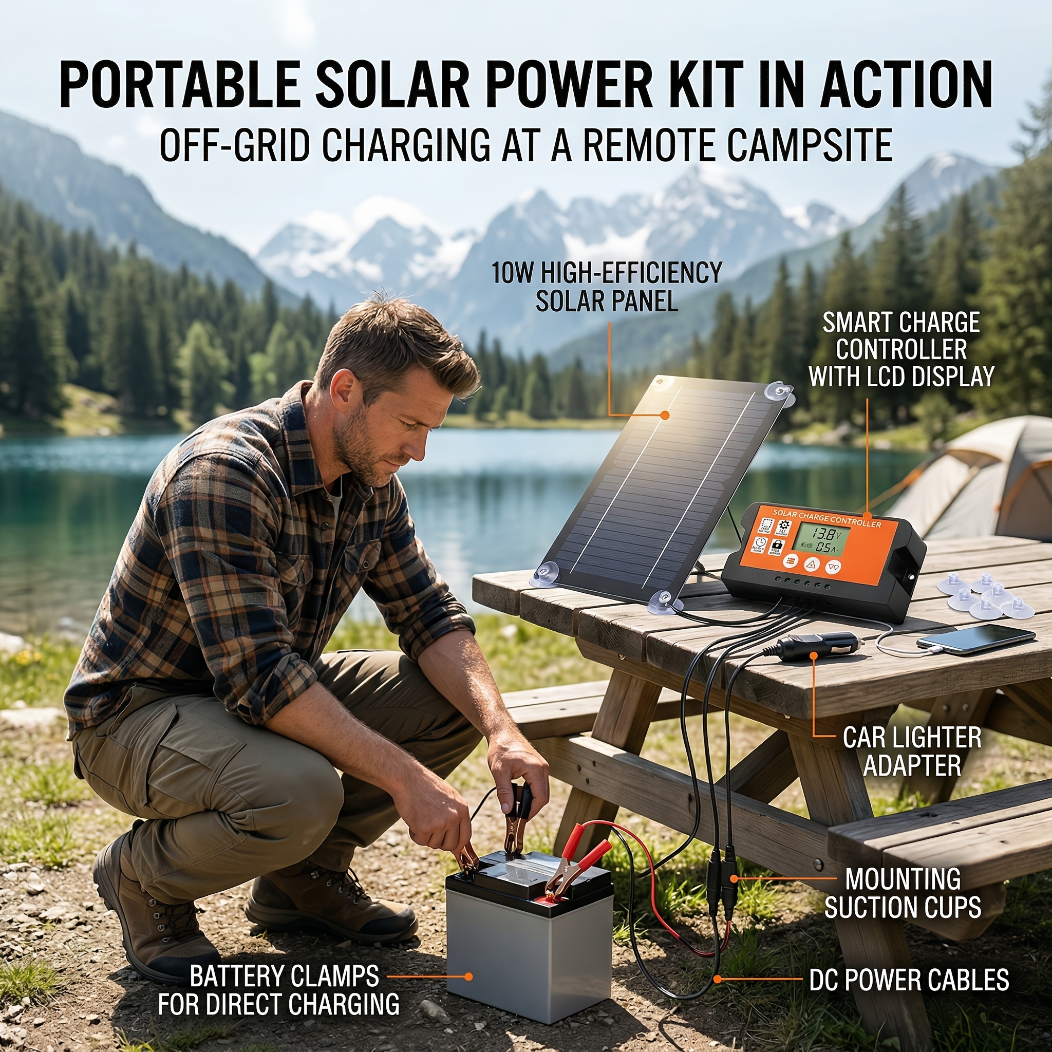 18V 600W Solar Panel Charging Kit with 100A Smart Controller and USB Output for Outdoor, Car, RV, and Caravan Batteries