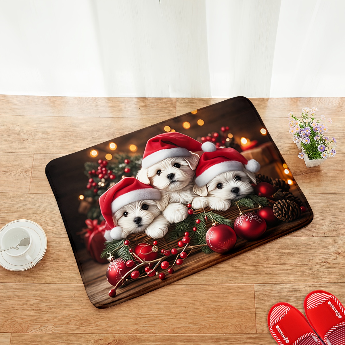 TEMU Tapis de sol 1 pièce avec joli motif de chien de Noël imprimé pour entrée de maison, tapis de décoration pour ambiance de Noël à , tapis