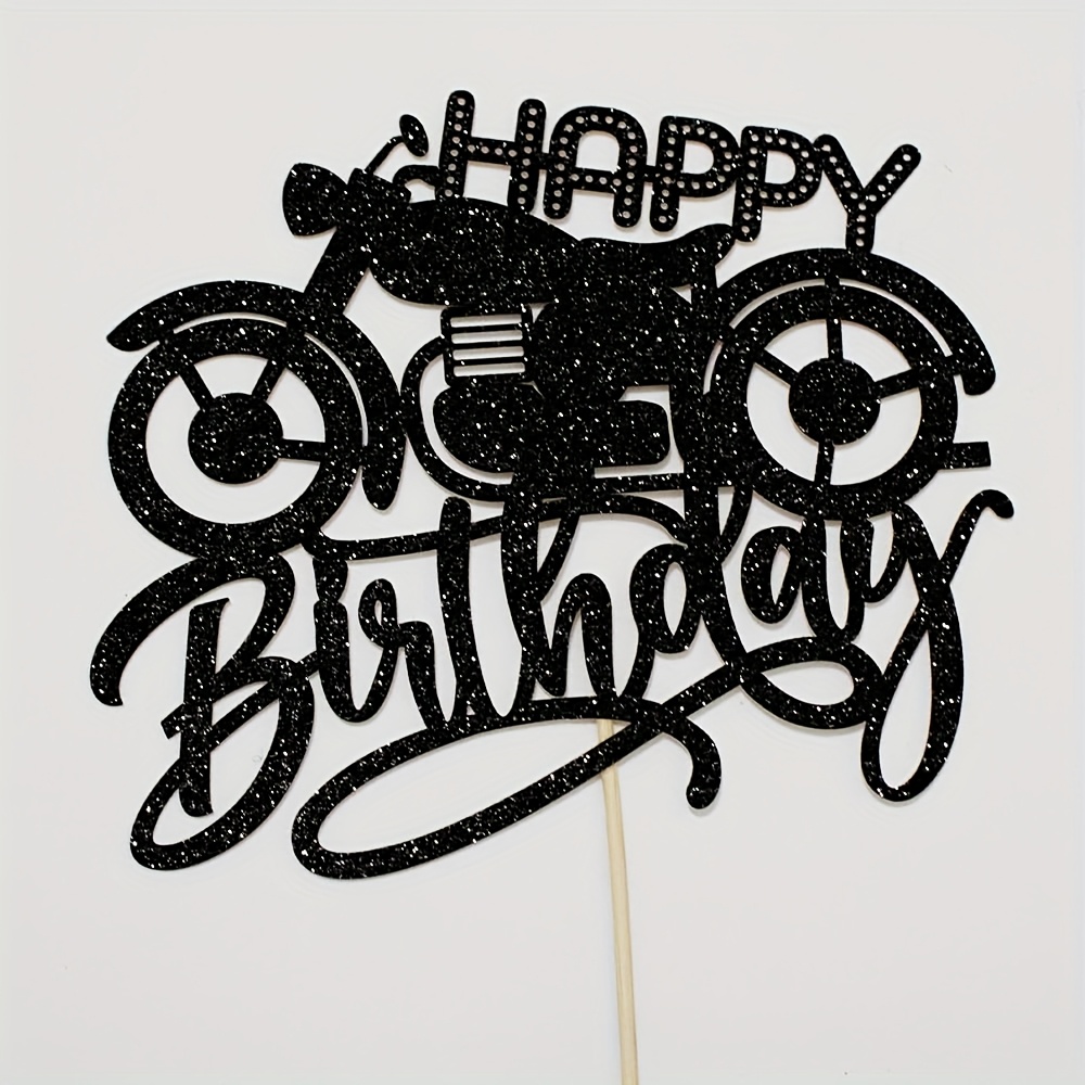 1pc Birthday Cake Decoration, Black Shiny Motorcycle Party Decoration, Happy Birthday To Motorcycle , Suitable For Birthday Party Cake Decorations For Motorcycle Enthusiasts