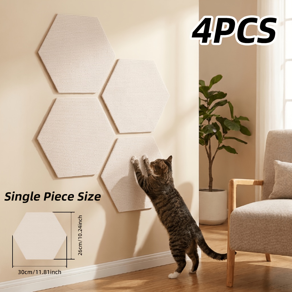TEMU 4pcs Self-adhesive Hexagonal Felt Cat Scratching Pads, Free To Cut And Assemble, 8 Colors , Pet Supplies, Multi-functional Scratching Board,