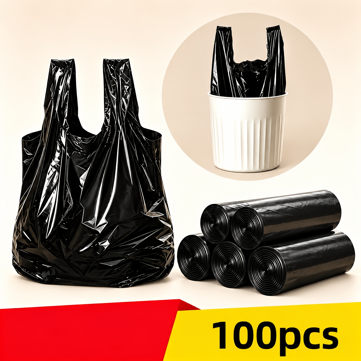 TEMU Vest-style Garbage Bags, Thickened Leak-proof, Large Capacity Handheld Cleaning Bags For Home And Office Use