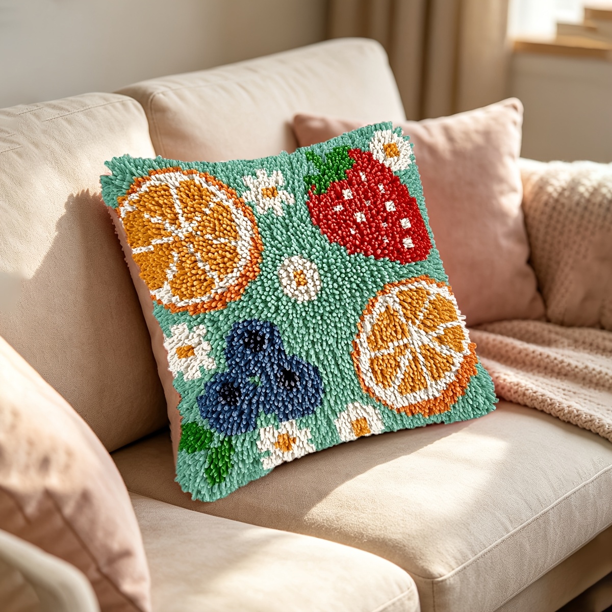 Handmade Pillow Latch Hook Kit with Fruit Pattern