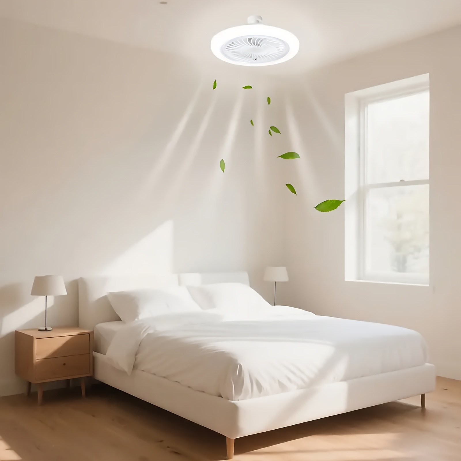 Lámpara de Ventilador de Techo con Casquillo E27/E26, Disponible en Tamaños de 52.07cm y 41.91cm. Incluye Atenuación Remota de 3000K a 6500K, Tres Velocidades de Viento Silenciosas, un Temporizador de 2 o 4 Horas y Fácil Instalación Sin Herramientas, Adecuado para Hogares y Espacios Pequeños