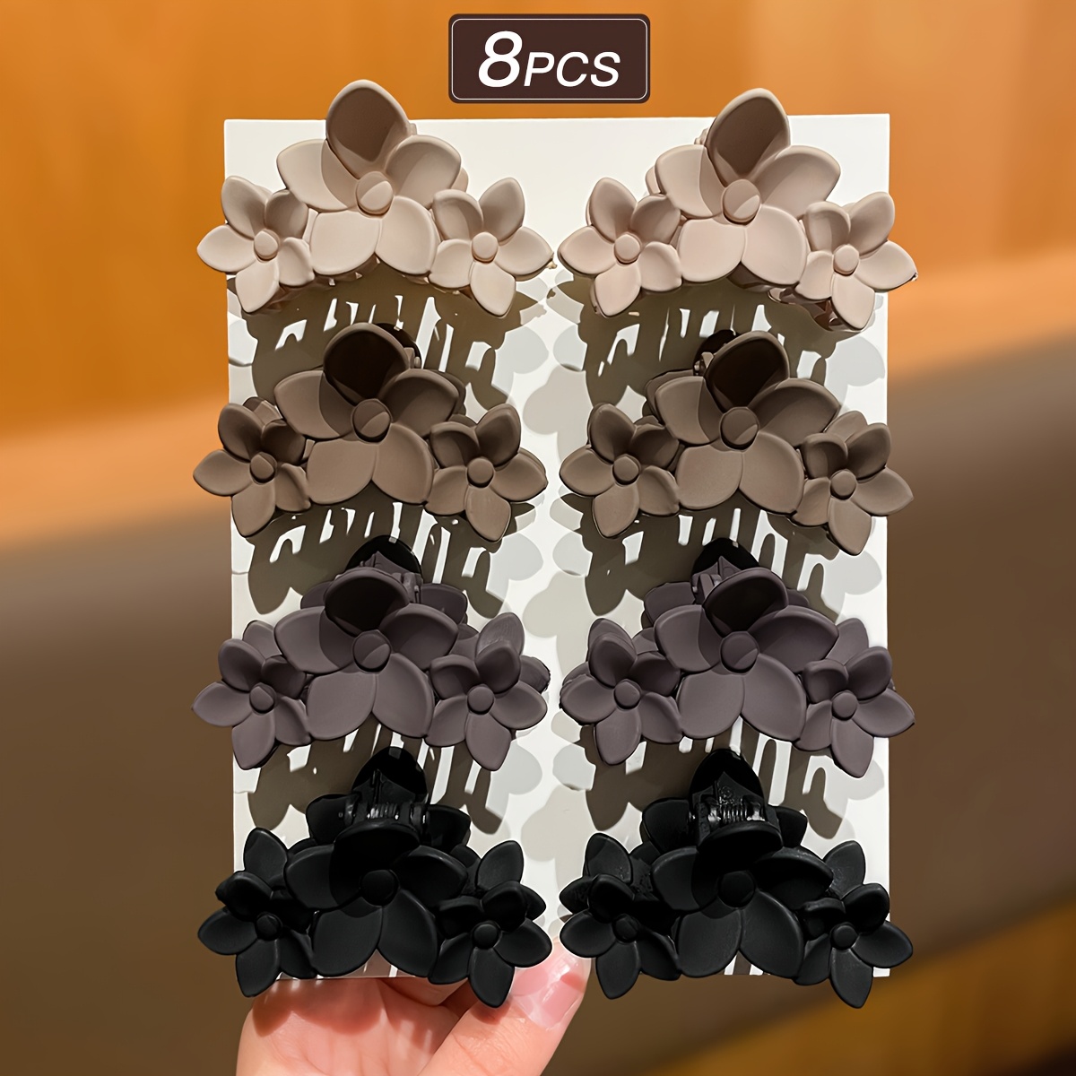 TEMU 8pcs Women's Hair Claw Clips, Coffee Color And Black, Fashionable And Elegant, Casual And Cute, 2.5inch Medium Size, Flower Hair Claw Clips,