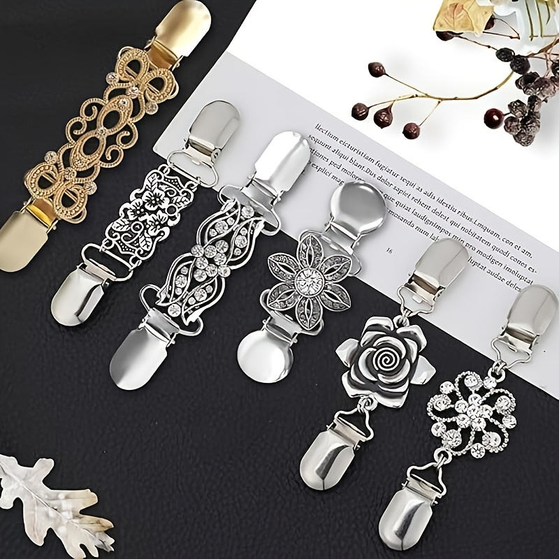 E-shop 6 Stück Vintage Pulloverkleider-Clips mit Rückenbindungen, Schalcardigan-Kragenknöpfe, Taillenverkleinerer für Damenkleider