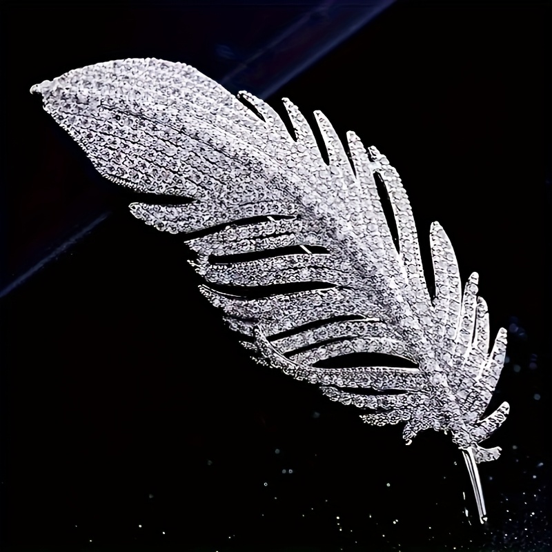Material, Exquisite Full Diamond Classic Feather Brooch, Women's High-end Temperament, Fashionable And Elegant Corsage, High-end Suit Additions, Pin