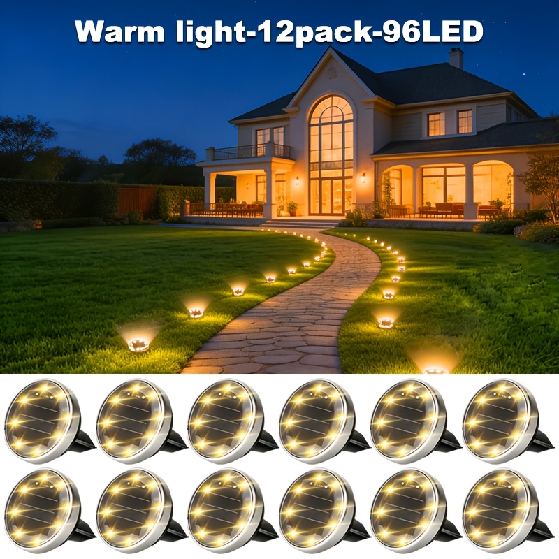 Image of 4/6/8/12pcs Outdoor Solar Buried Light. Solar Powered Led Stainless Steel Surface Portable Flooring, Designed Specifically For Courtyards, Gardens, , And Private , Warm And Comfortable Outdoor Spaces