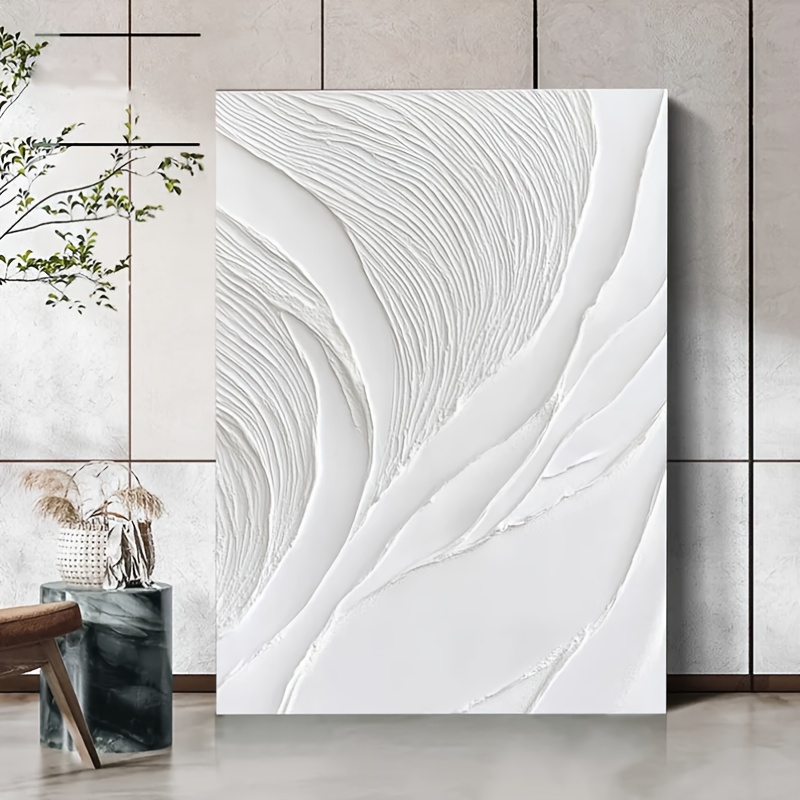 Handcrafted Textured Wave Oil Painting - Dynamic White Ripple Abstract Design, Unique Artistic Brushstrokes on Durable Wood Frame. Modern Living Room and Office Wall Decor Fashionably Stylish Abstraction Mural with Ocean Theme Natural Timber Framing High-Quality Interior Décor Exclusive for Home Enthusiasts