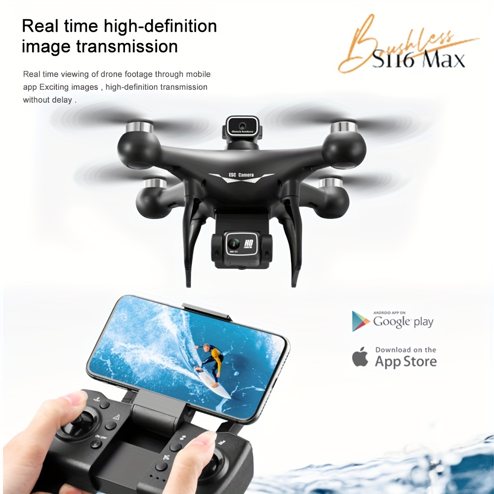S116 MAX Brushless Optical Flow Drone with Dual Cameras, Headless Mode, 360° Obstacle Avoidance, WIFI FPV, Phone App Control And 4-Side Obstacle Avoidance for Effortless Aerial Photography for Halloween & Christmas Gifts