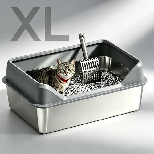 item picture xl extra large stainless steel litter box with high sides and leak proof guard easy to clean and suitable for multiple large cats included