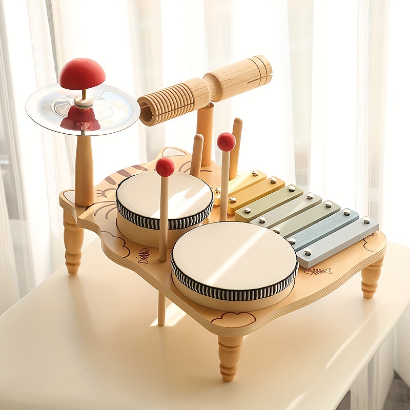 Drum Set, Wooden Percussion Montessori Instruments Toy Set, Educational  Muscil Toy,Birthday Gifts, Wooden Musical Kit Sensory Educational Toy