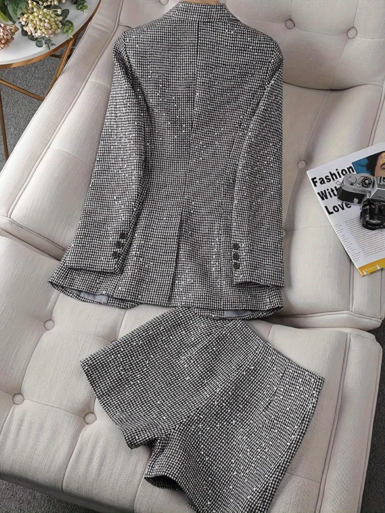 costume pièces élégant à carreaux femme veste pantalon Temu