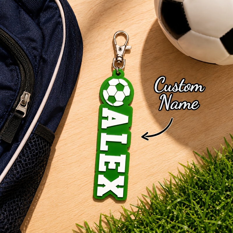 TEMU [customized] 1pc Personalized Soccer Name Keychain Sports Football Charm Acrylic Tag Backpack Charm Zipper Accessory Bags Lunch Box Back To