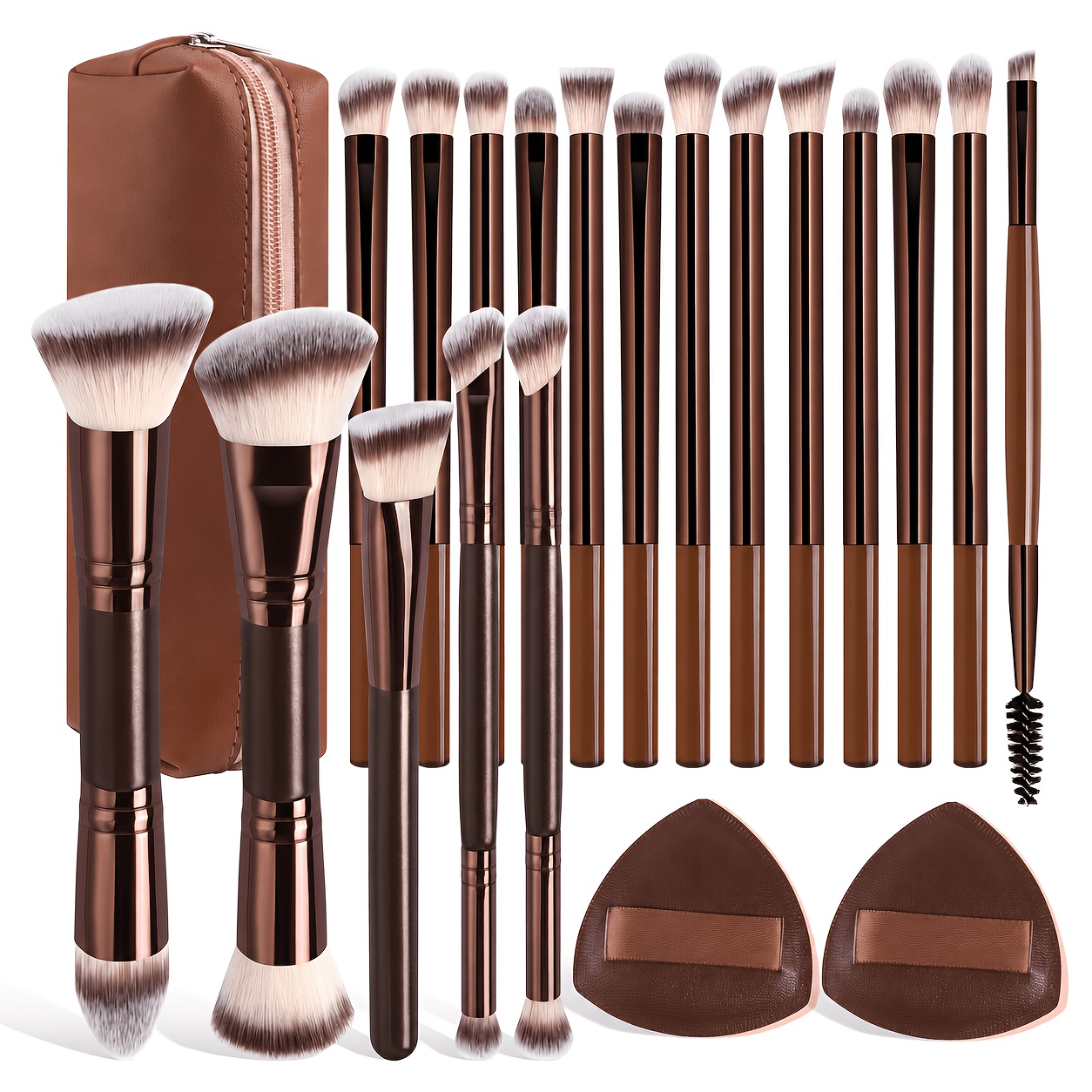 TEMU Travel Makeup Brush Set With Case 20pcs Makeup Set, Multi-functional Essential 18pcs Makeup Brushes Foundation, Powder, Blush, Eyeshadow Brushes