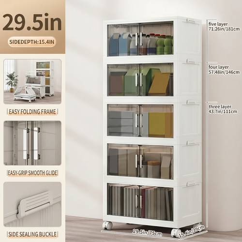 29 5 inch 3 4 5 tier extra large foldable storage cabinet with lids stackable plastic organizer on wheels for closet bedroom office and kitchen multi tier collapsible storage solution