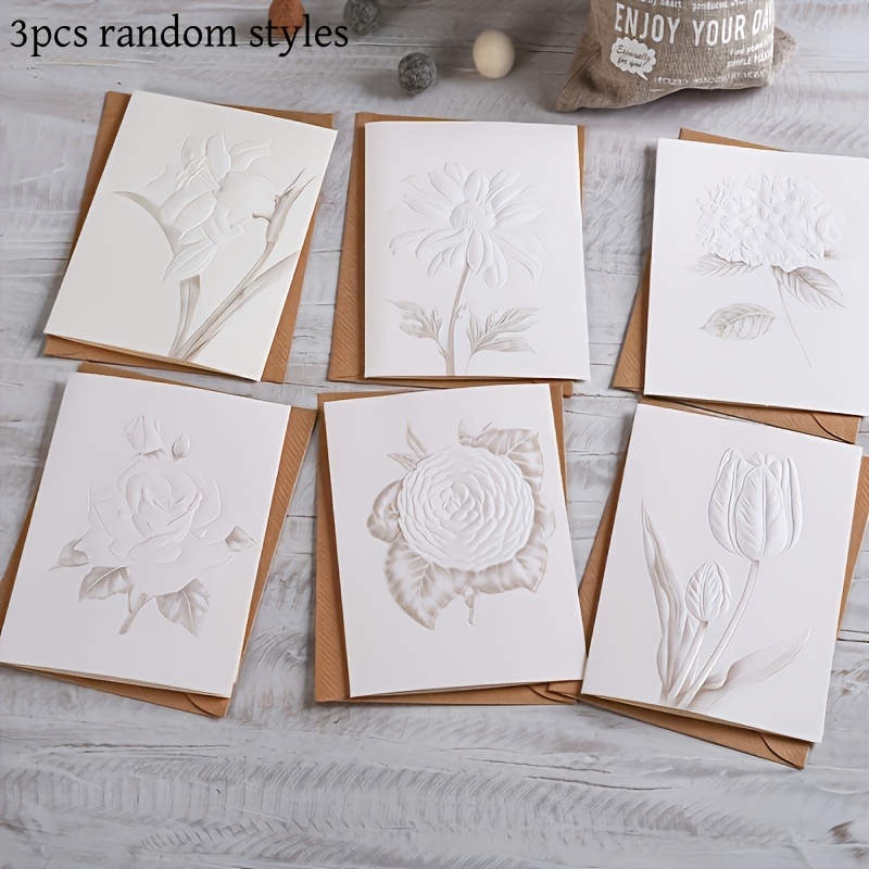 

Set Of Elegant Floral Embossed Greeting Cards With Envelopes, Measuring 5x7 Inches - Features 3 Blank Pages Inside For Celebrations, Weddings, And Business Invites