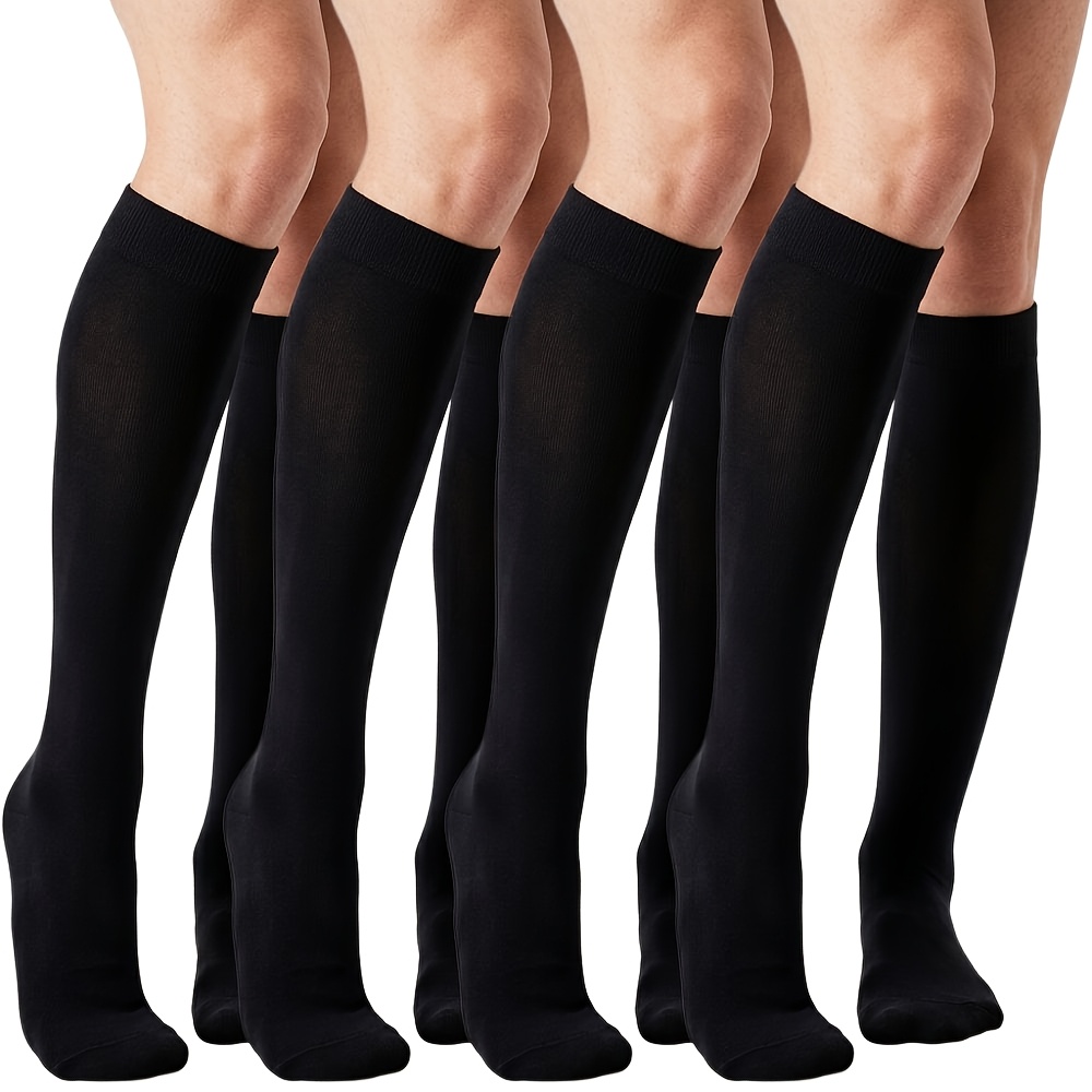 TEMU Women's Lightweight Compression Knee-high Socks, 4-pair Set, And Comfortable Fabric, Featuring A Solid Color In A /jk , Suitable For