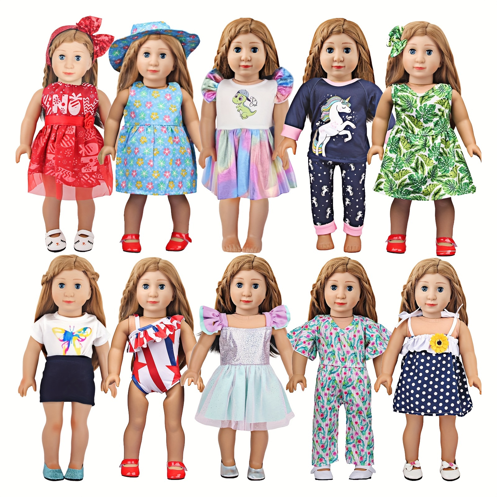 

10 Sets Doll Clothes For 18 Inch American Doll Clothes, Including 10 Of Doll Clothing Dress Outfits For American Dolls, Birthday Gifts For Kids