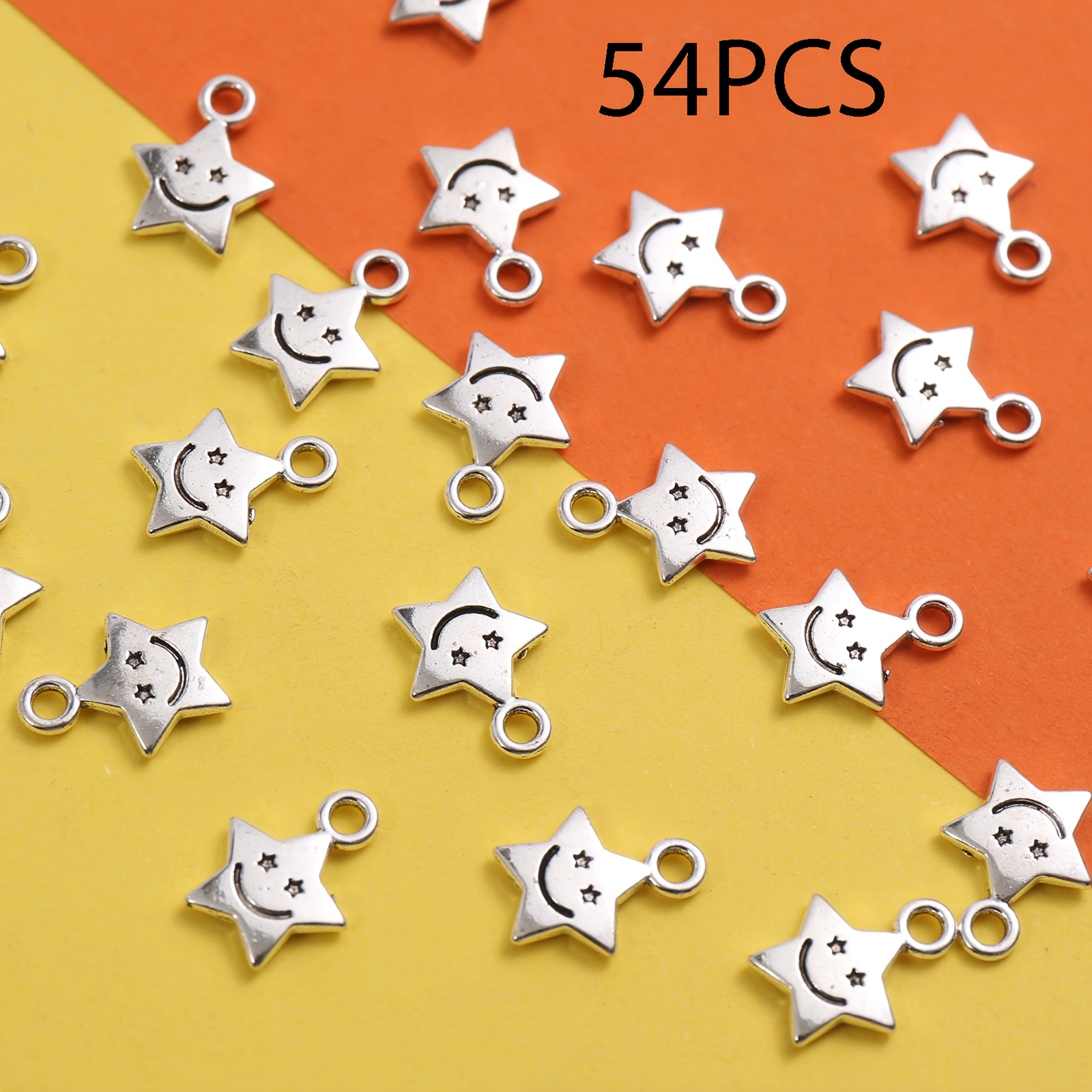 TEMU 54pcs Vintage Face Star Pendant Handmade Accessories, Distressed Style Cute Creative Charms, Bracelet Necklace Earring Beading Kit, Niche Design