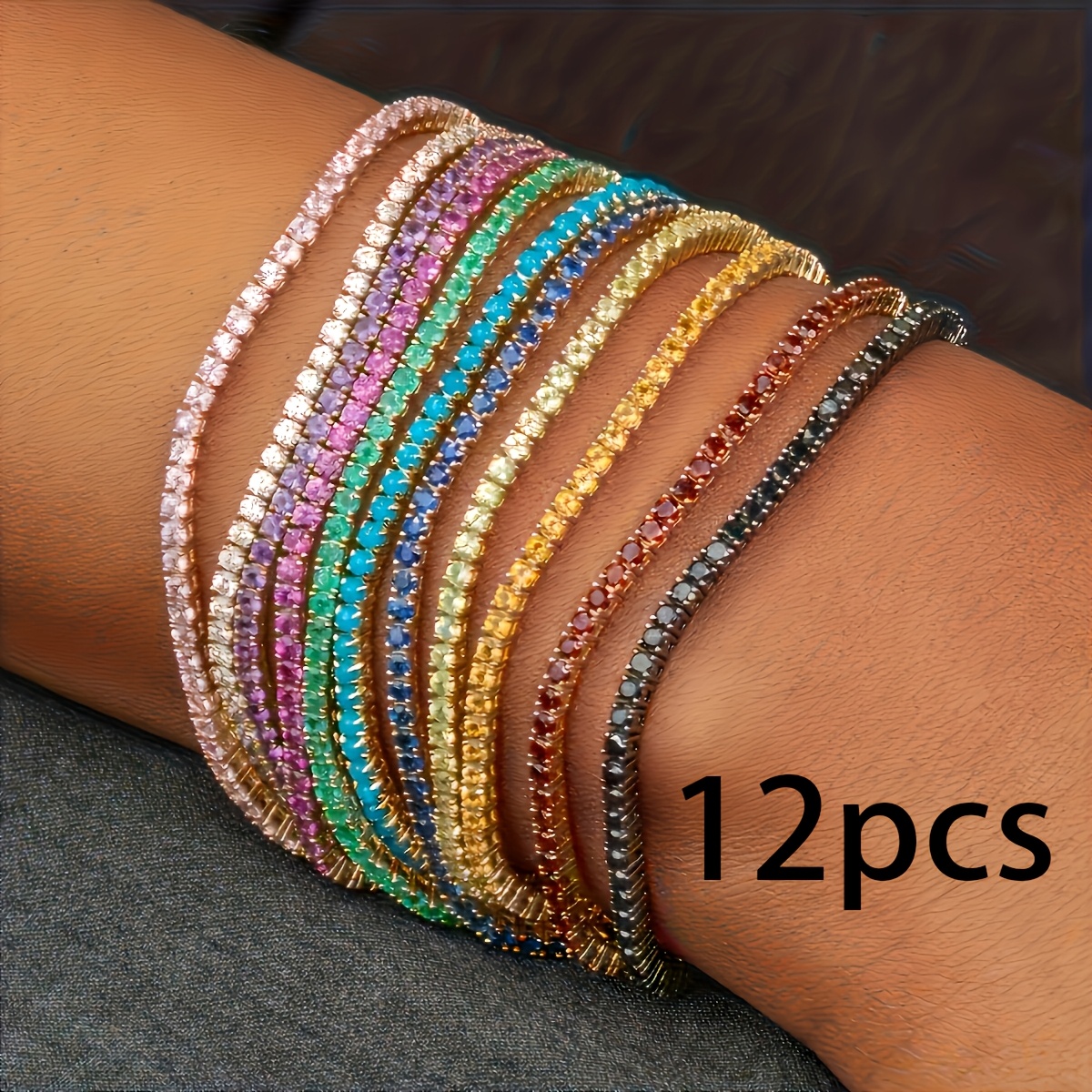 E-shop 12er Set Bohemian Easy Multicolor Dopamin Elastisches Armband Set Zufälliger Farbverlauf