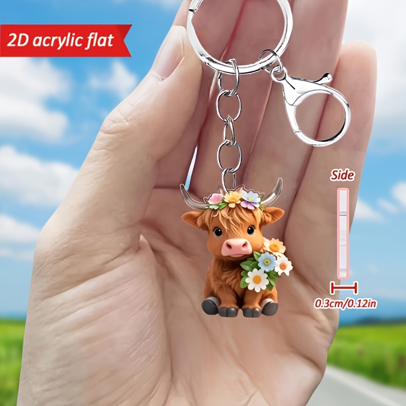 2d flat 2d plane 1 highland cow design keychain durable acrylic lightweight and versatile suitable for car keys mobile phones backpacks wallets perfect gift for friends car keychain additions