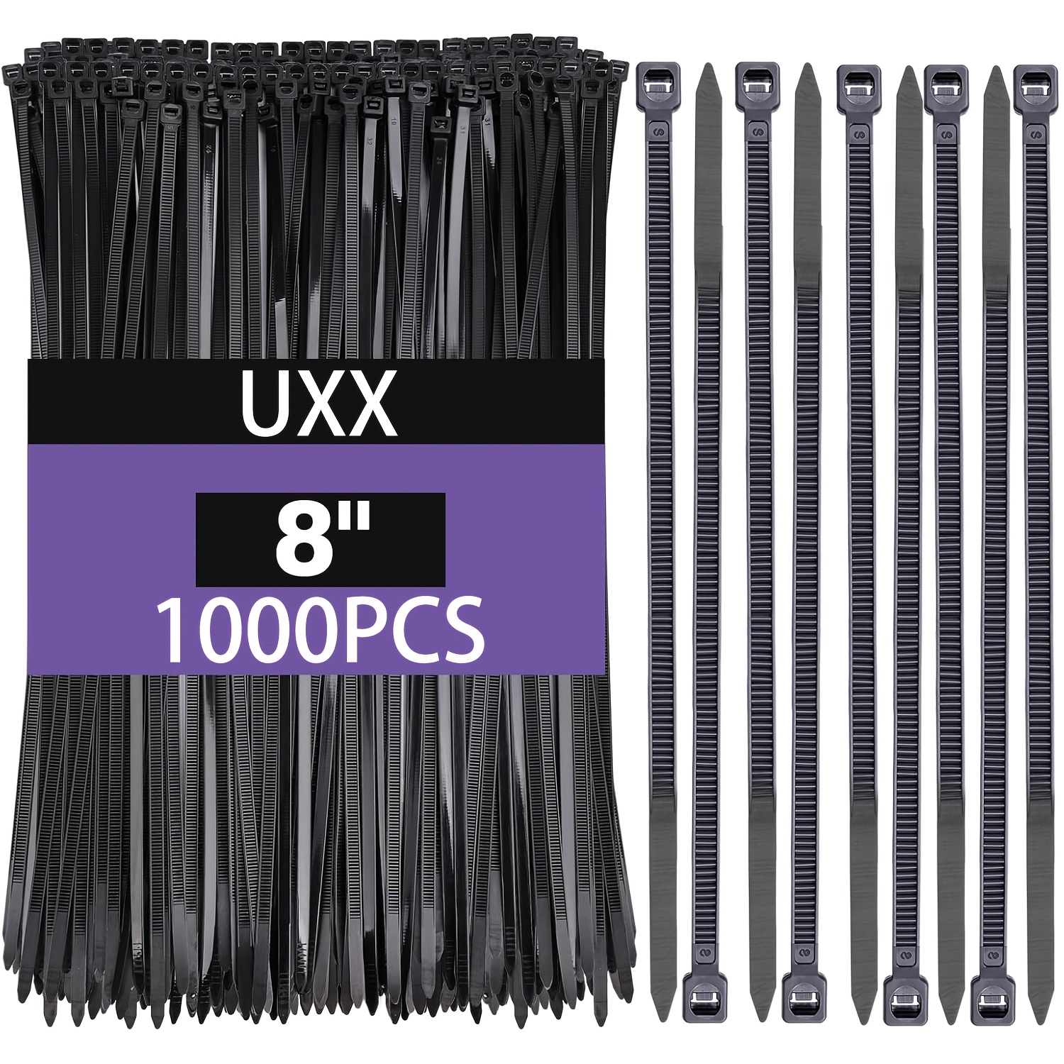 TEMU de serrage 8 pouces (1000 pièces), résistance à de 40 lb, de câble noirs, attaches de fil pour une utilisation intérieure et extérieure, par UXX