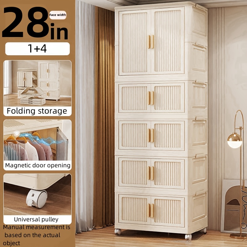 

Simple Foldable For Home Folding Storage Cabinet For Home Foldable Large For Bedroom 1 Set Of 4 Storage + 1 Layer Of Hanging Clothes To Install Large Multi-person Clothes Sorting Box Unisex