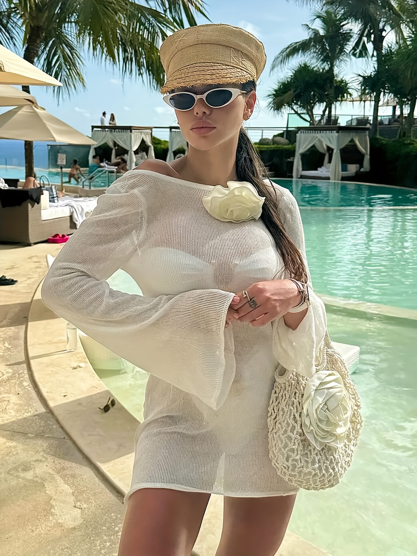 vestido playa elegante mujeres largas transparentes - Temu Dominican  Republic, image size:800x1067